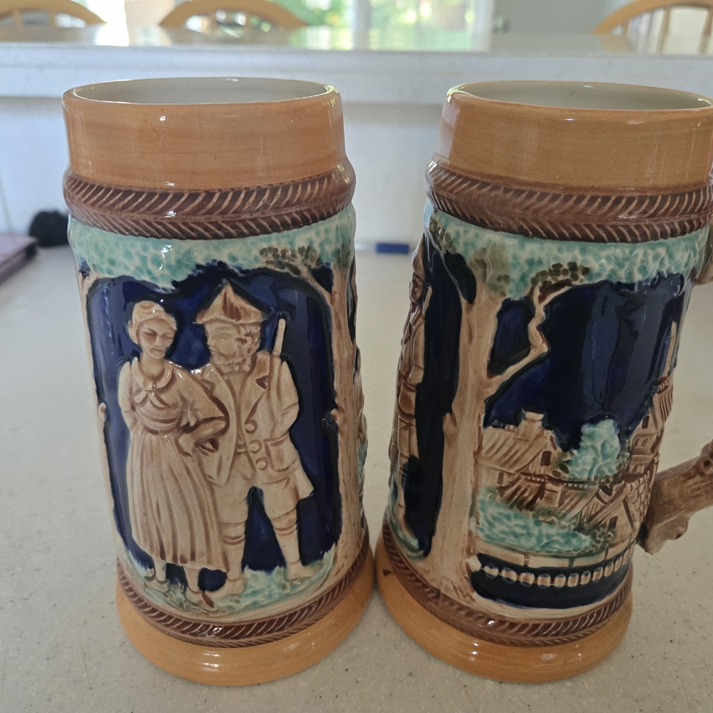 Ceramic Beer Steins with Scenic Relief
